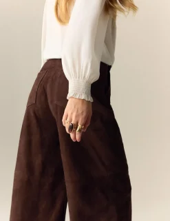 Suede Wide Leg Cropped Trousers