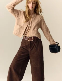Suede Wide Leg Cropped Trousers