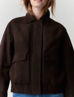 Suedette Collared Bomber Jacket