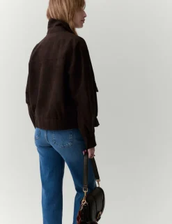 Suedette Collared Bomber Jacket