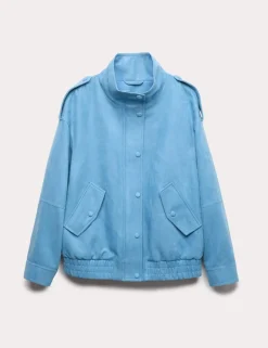 Suedette Funnel Neck Bomber Jacket