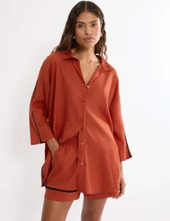 Summer Wear Linen Rich Beach Cover Up Shirt