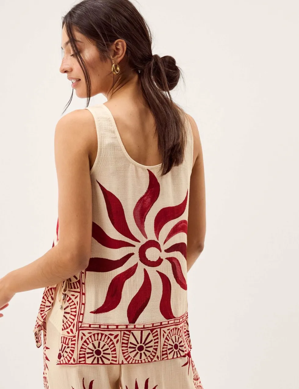 Sun Print Bead Tie Side Cami Top