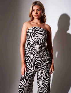 Sun Print Shirred Bandeau Top