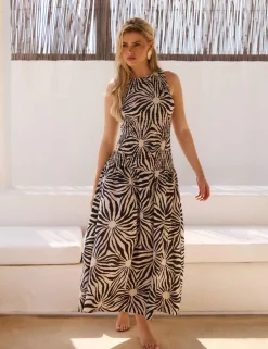 Sunburst Print High Neck Maxi Beach Dress