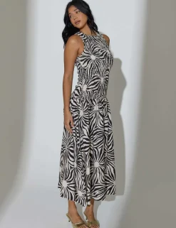 Sunburst Print High Neck Maxi Beach Dress