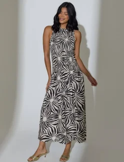 Sunburst Print High Neck Maxi Beach Dress