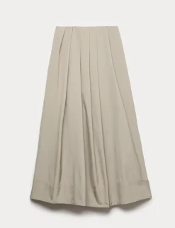 Taffeta Pleated Maxi Skirt