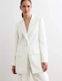 Tailored Basketweave Single Breasted Longline Jacket