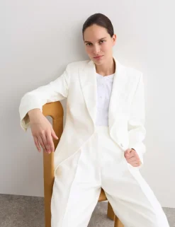 Tailored Basketweave Single Breasted Longline Jacket