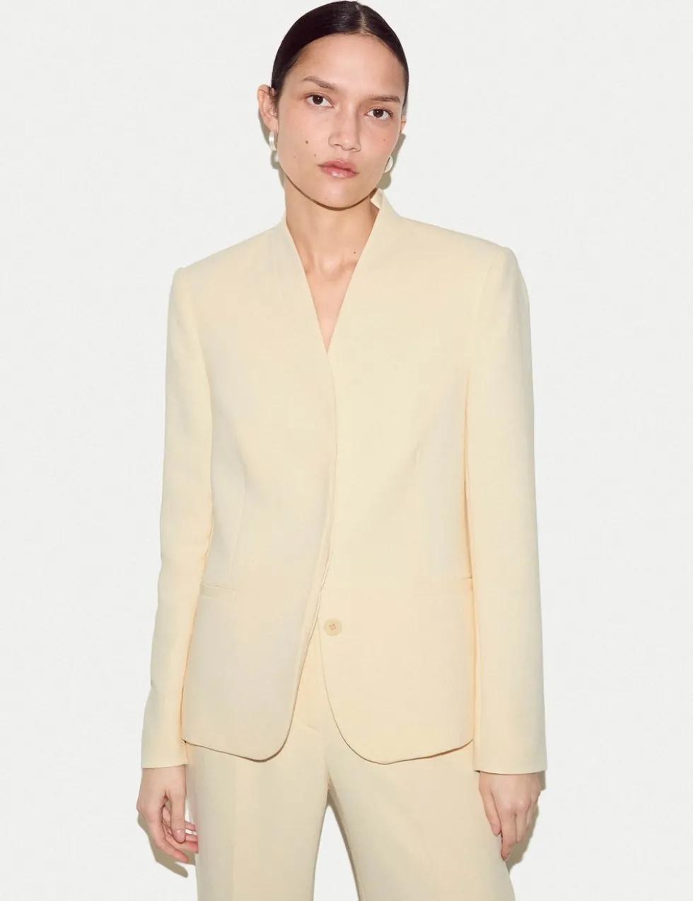 Tailored Collarless Blazer