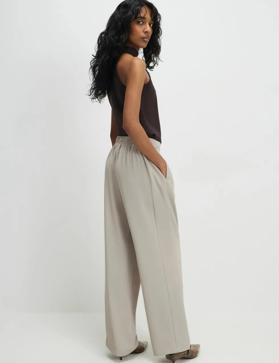 Tailored Drawstring Wide Leg Trousers