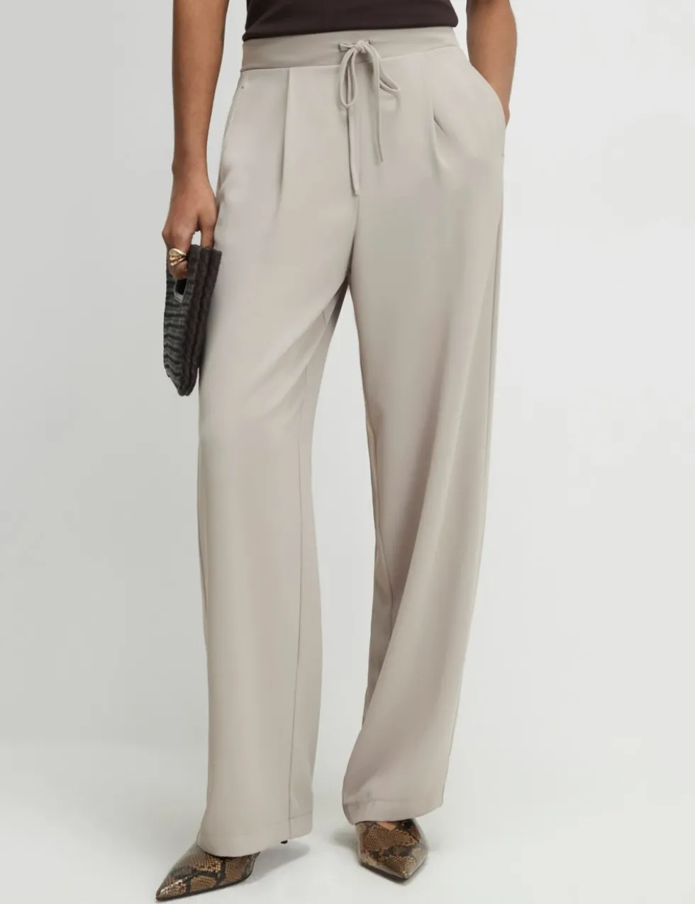 Tailored Drawstring Wide Leg Trousers
