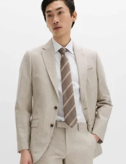 Tailored Fit Cotton Linen Striped Jacket