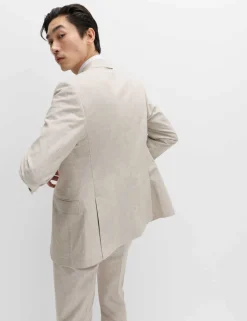 Tailored Fit Cotton Linen Striped Jacket