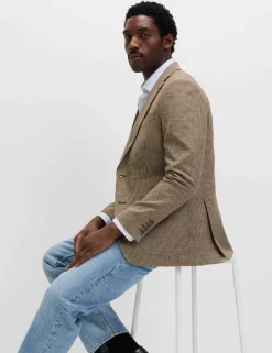 Tailored Fit Cotton Linen Houndstooth Blazer