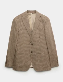 Tailored Fit Cotton Linen Houndstooth Blazer