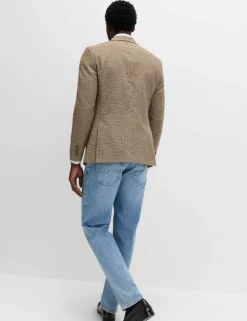 Tailored Fit Cotton Linen Houndstooth Blazer