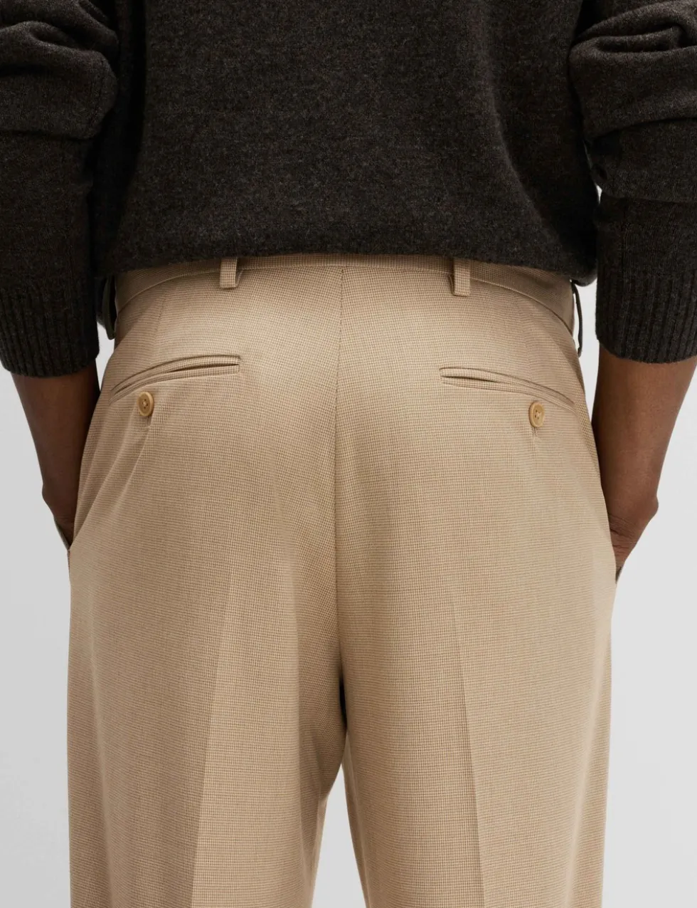 Tailored Fit Flat Front Puppytooth Trousers