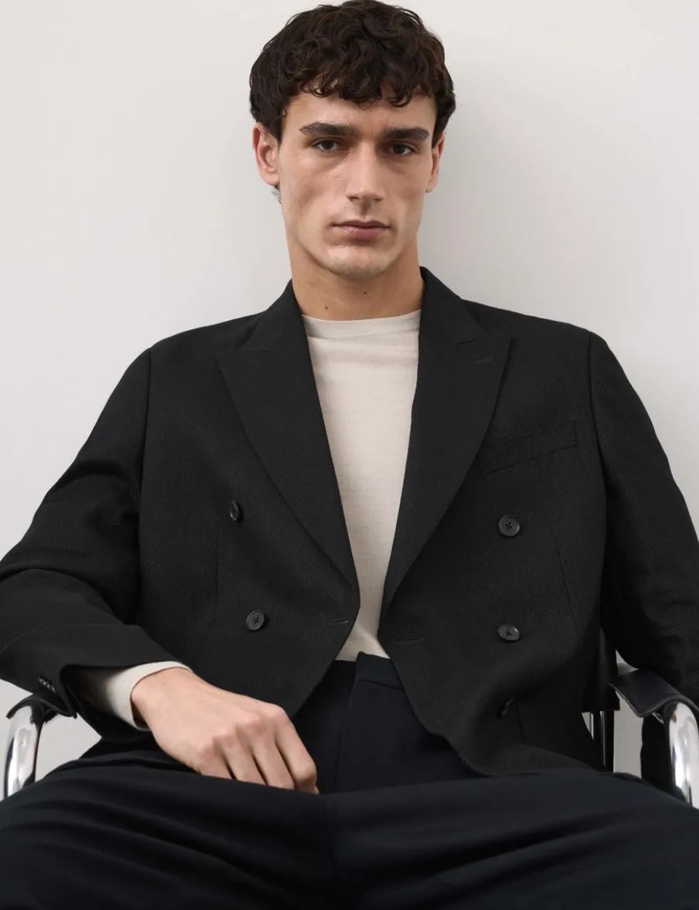 Tailored Fit Italian Linen Blend Double Breasted Blazer