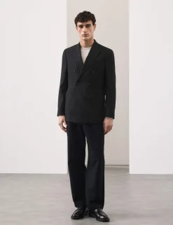 Tailored Fit Italian Linen Blend Double Breasted Blazer