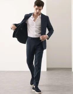Tailored Fit Italian Performance Linen Blend Suit Trousers
