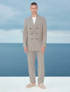 Tailored Fit Italian Performance Linen Blend Pinstripe Suit Jacket