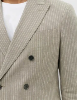 Tailored Fit Italian Performance Linen Blend Pinstripe Suit Jacket