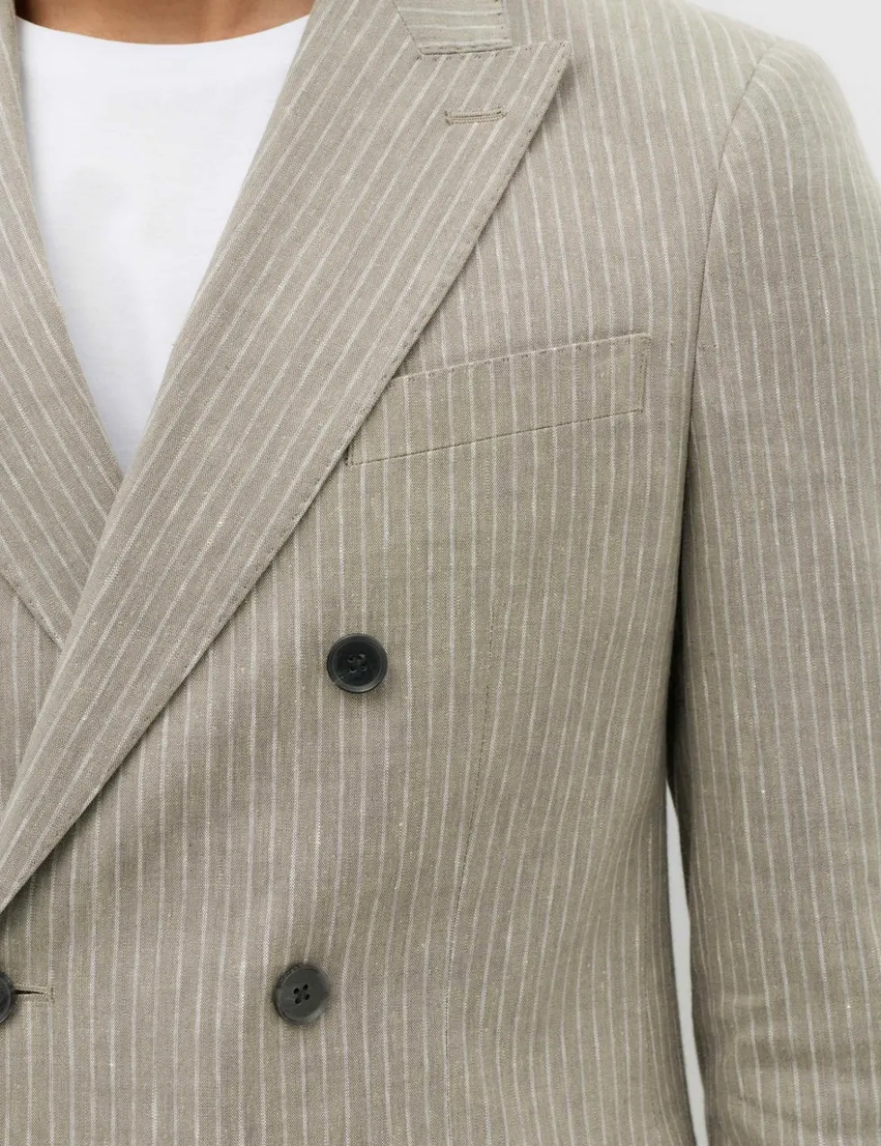 Tailored Fit Italian Performance Linen Blend Pinstripe Suit Jacket