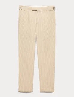 Tailored Fit Italian Performance Linen Blend Pinstripe Suit Trousers