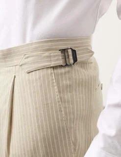 Tailored Fit Italian Performance Linen Blend Pinstripe Suit Trousers