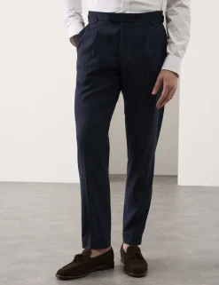 Tailored Fit Italian Performance Linen Blend Suit Trousers