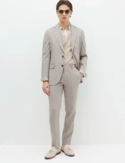 Tailored Fit Italian Performance Linen Blend Suit Trousers