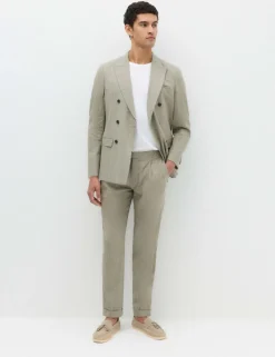 Tailored Fit Italian Performance Linen Blend Pinstripe Suit Trousers