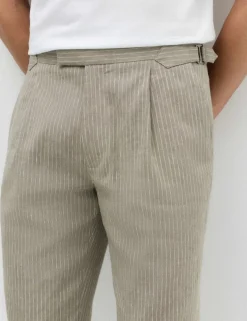 Tailored Fit Italian Performance Linen Blend Pinstripe Suit Trousers
