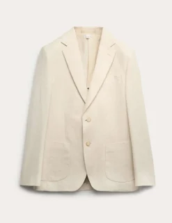 Tailored Fit Linen Cotton Blend Herringbone Blazer