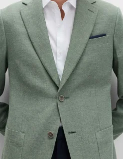 Tailored Fit Linen Cotton Blend Herringbone Blazer