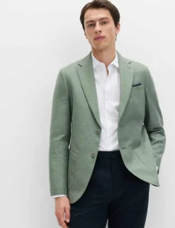 Tailored Fit Linen Cotton Blend Herringbone Blazer