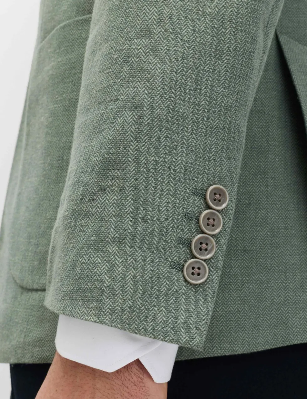 Tailored Fit Linen Cotton Blend Herringbone Blazer