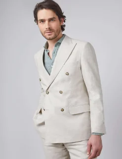 Tailored Fit Linen Double Breasted Suit Jacket