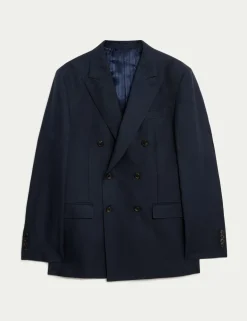 Tailored Fit Silk & Linen Blend Double Breasted Suit Jacket