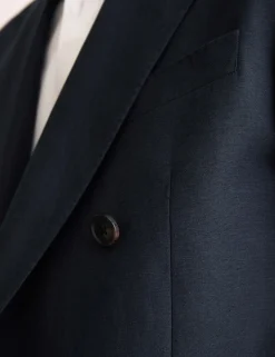 Tailored Fit Silk & Linen Blend Double Breasted Suit Jacket