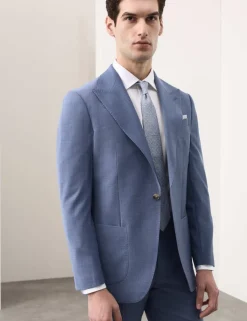 Tailored Fit Wool Blend Hopsack Stretch Suit Jacket