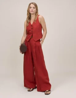 Tailored Relaxed Wide Leg Trousers with Linen