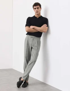 Tapered Fit Cotton Linen Blend Trousers