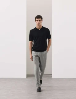 Tapered Fit Cotton Linen Blend Trousers