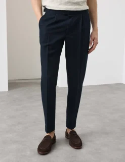 Tapered Fit Cotton Linen Blend Trousers