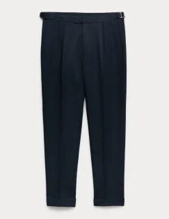 Tapered Fit Cotton Linen Blend Trousers