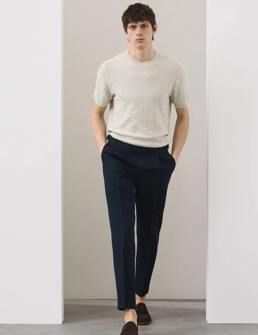 Tapered Fit Cotton Linen Blend Trousers