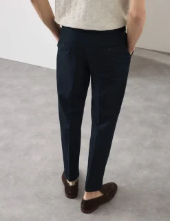 Tapered Fit Cotton Linen Blend Trousers